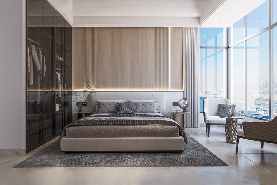 Modern luxury apartment living room Riva Residence Dubai interior 1