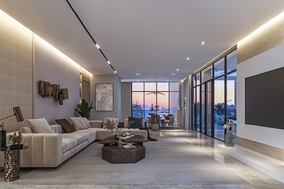 Modern luxury apartment living room Riva Residence Dubai interior 2