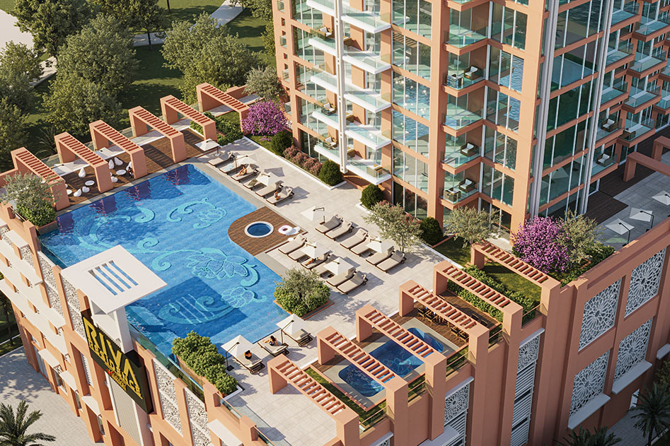 Riva Residence luxury amenities - infinity pool, gym, spa, clubhouse Dubai 4